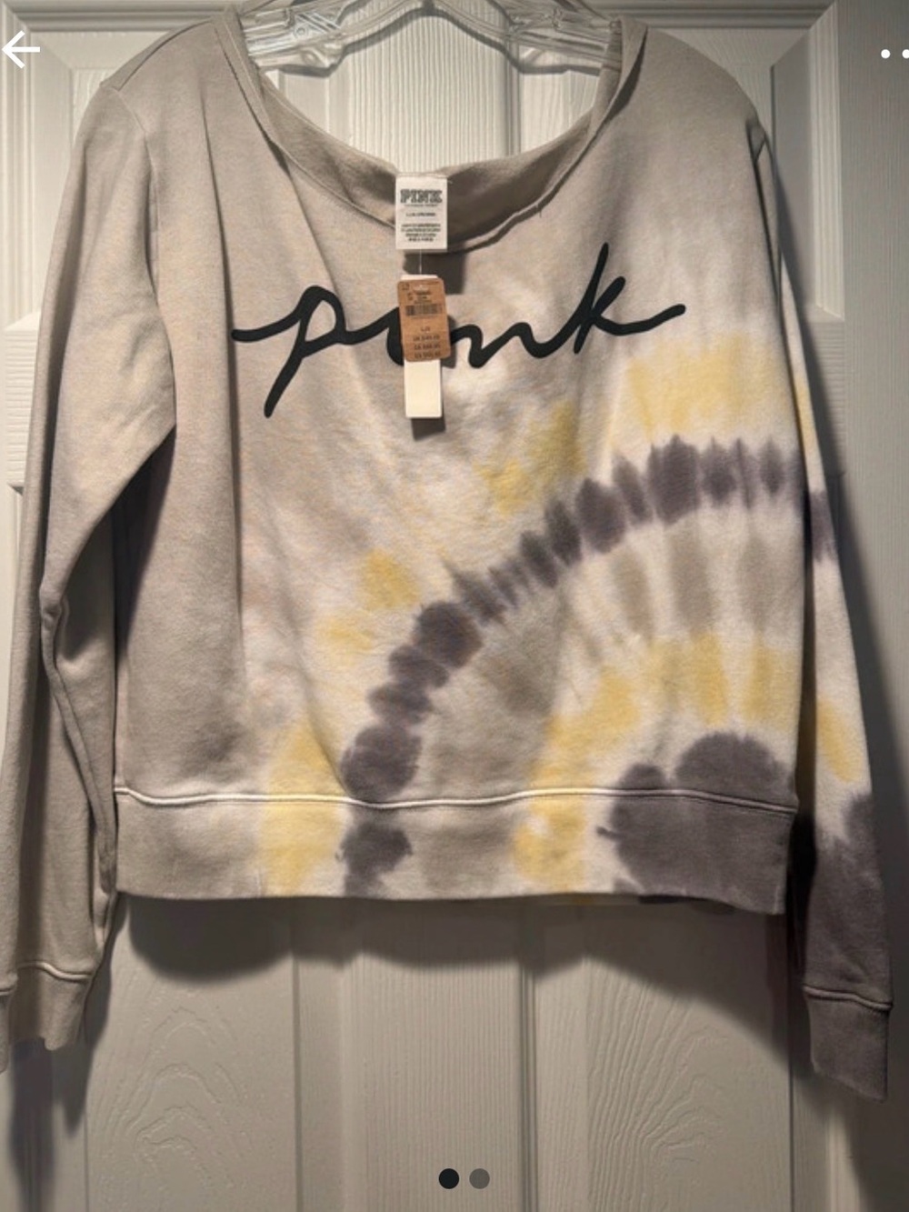 PINK Victoria's Secret Gray Tie-Dye Pullover Sweatshirt with Yellow Accents